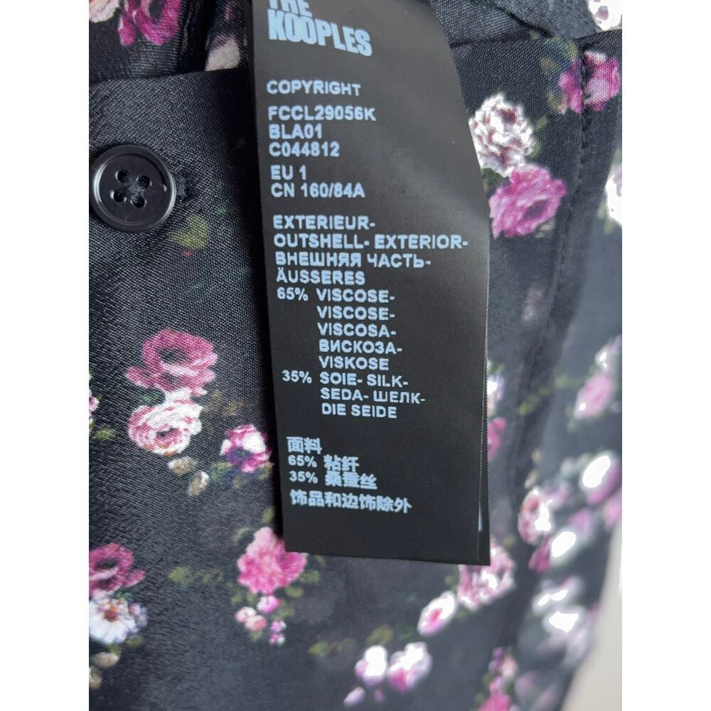 B35 The Kooples Silk Blend Blouse Womens US 4 Floral Button Down Work Office - Picture 11 of 12